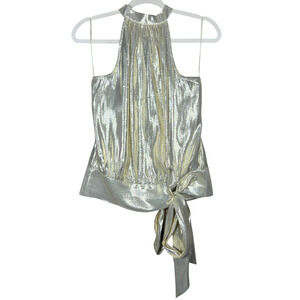 Trina Turk Halter Top Small NEW Silk Champagne Gold Lame Cocktail Disco 70s Bow